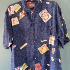 Weekender Traveler Hawaiian Shirt Mens XL Blue Liquor Short Sleeve Button Collar
